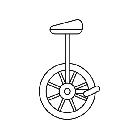 Unicycle, one wheel bicycle icon in outline style isolated on white background vector illustrationのイラスト素材