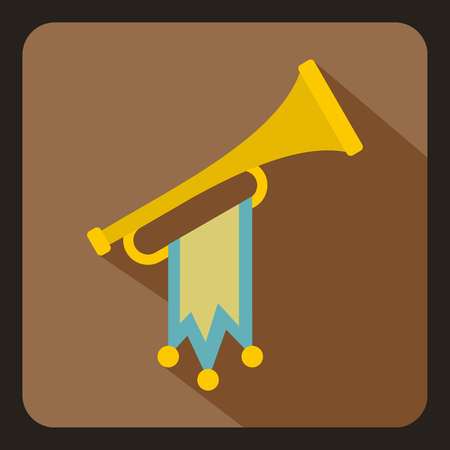 Trumpet with flag icon in flat style on a white background vector illustrationのイラスト素材