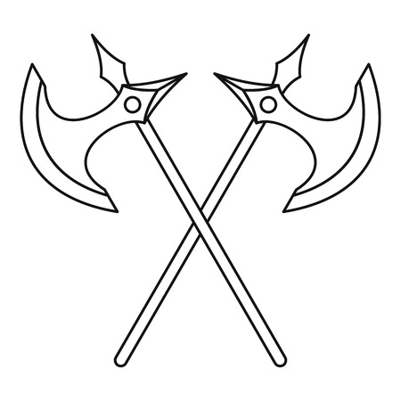 Crossed battle axes icon in outline style on a white background vector illustrationのイラスト素材