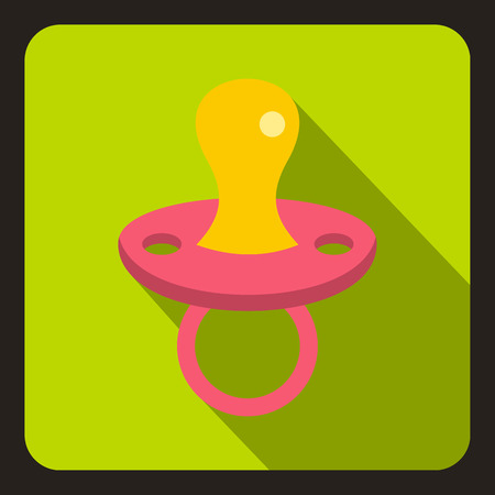 Pink baby pacifier icon in flat style on a white background vector illustrationのイラスト素材