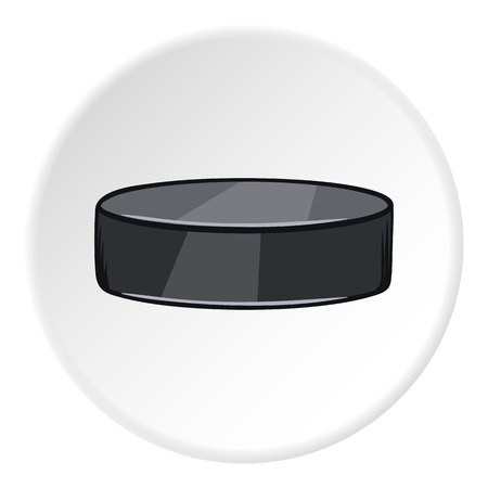 Hockey puck icon in cartoon style isolated on white circle background. Sport symbol vector illustrationのイラスト素材