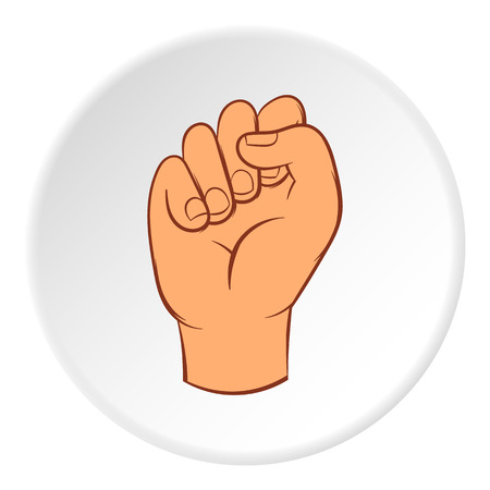 Clenched fist icon in cartoon style on white circle background. Gestural symbol vector illustrationのイラスト素材