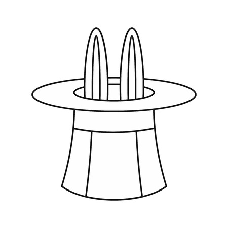 Rabbit in hat magician icon in outline style isolated on white background. Entertainment symbol vector illustrationのイラスト素材