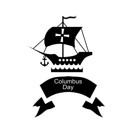 Ship and ribbon of Columbus day icon in simple style isolated on white background. Holiday symbol vector illustrationのイラスト素材