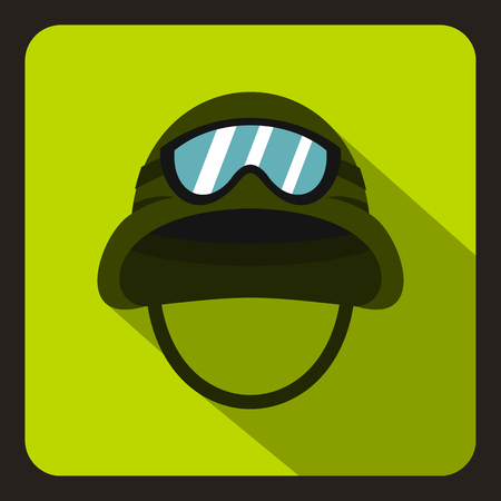Military metal helmet icon in flat style with long shadow vector illustrationのイラスト素材