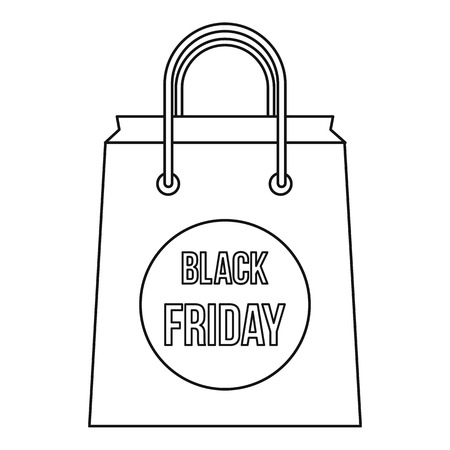 Black Friday shopping bag icon in outline style on a white background vector illustrationのイラスト素材