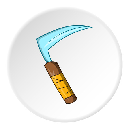 Scythe icon in cartoon style isolated on white circle background. Weapon symbol vector illustrationのイラスト素材