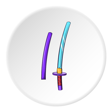 Katana icon in cartoon style isolated on white circle background. Weapon symbol vector illustrationのイラスト素材