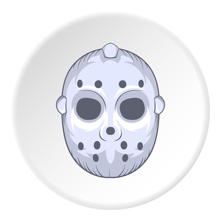 Hockey mask icon in cartoon style isolated on white circle background. Protect symbol vector illustrationのイラスト素材