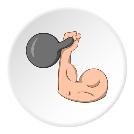 Weight in hand icon in cartoon style isolated on white circle background. Sport symbol vector illustrationのイラスト素材