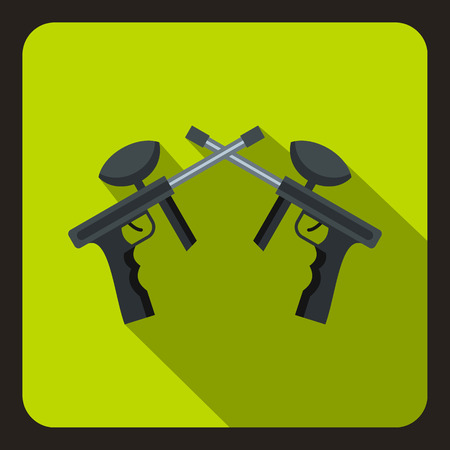 Crossed paintball guns icon in flat style on a green background vector illustrationのイラスト素材
