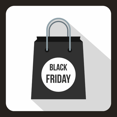 Black Friday shopping bag icon in flat style on a white background vector illustrationのイラスト素材