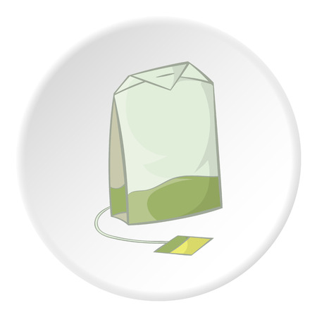 Tea bag icon in cartoon style isolated on white circle background. Drink symbol vector illustrationのイラスト素材