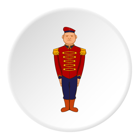 British soldier in uniform icon in cartoon style isolated on white circle background. Military symbol vector illustrationのイラスト素材