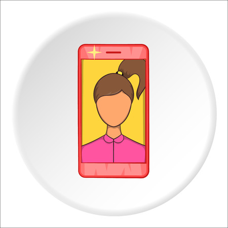 Photo girl in mobile icon. Cartoon illustration of photo girl in mobile vector icon for webのイラスト素材