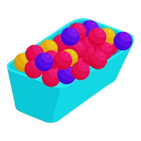 Color plastic balls in blue box icon. Cartoon illustration of plastic balls in a box vector icon for webのイラスト素材
