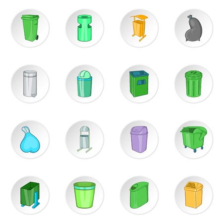 Trash can icons set. Cartoon illustration of 16 trash can vector icons for webのイラスト素材