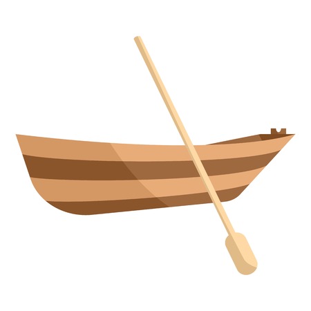 Wooden boat with paddle icon. Cartoon illustration of wooden boat vector icon for webのイラスト素材