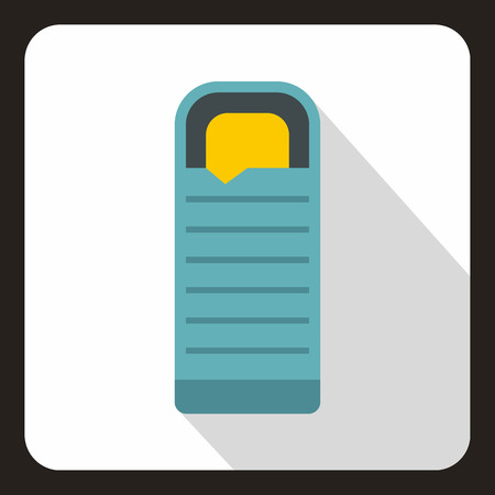 Blue sleeping bag icon. Flat illustration of sleeping bag vector icon for webのイラスト素材
