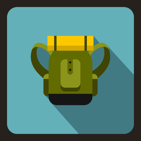 Green tourist backpack icon. Flat illustration of tourist backpack vector icon for webのイラスト素材
