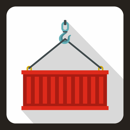 Crane hook lifts red container icon. Flat illustration of crane hook lifts red container vector icon for webのイラスト素材