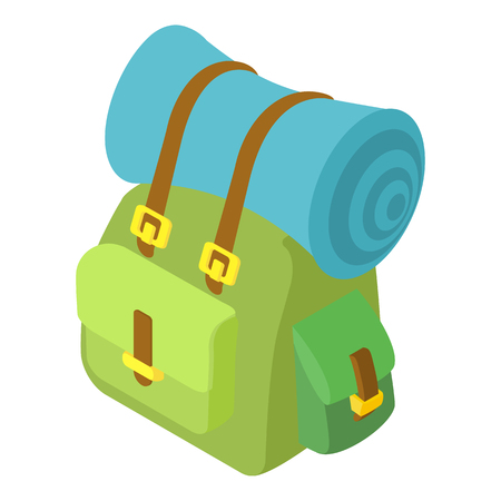 Backpack with mat icon. Isometric 3d illustration of backpack vector icon for webのイラスト素材