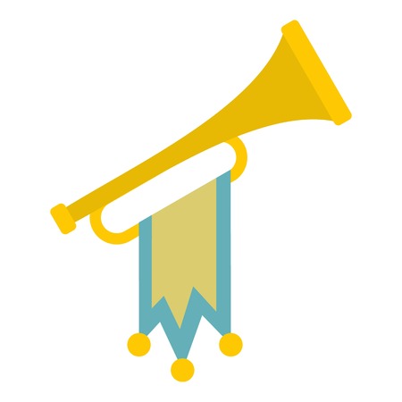 Trumpet with flag icon. Flat illustration of trumpet vector icon for web designのイラスト素材