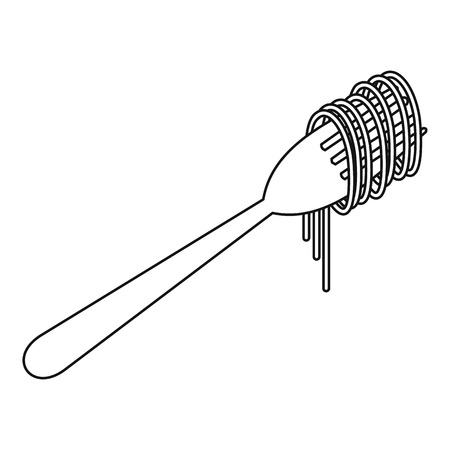 Cooked spaghetti on a fork icon. Outline illustration of cooked spaghetti vector icon for webのイラスト素材