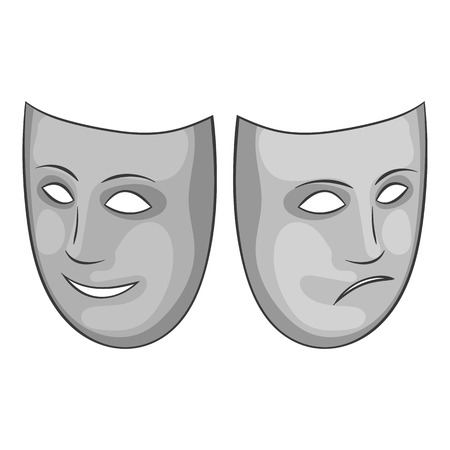 Happy and sad mask icon. Gray monochrome illustration of happy and sad mask vector icon for webのイラスト素材