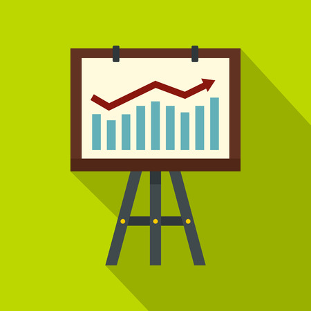 Projection screen with a graph icon. Flat illustration of projection screen with a graph vector icon for web isolated on lime backgroundのイラスト素材