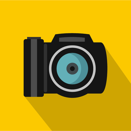 Camera icon. Flat illustration of camera vector icon for web isolated on yellow backgroundのイラスト素材