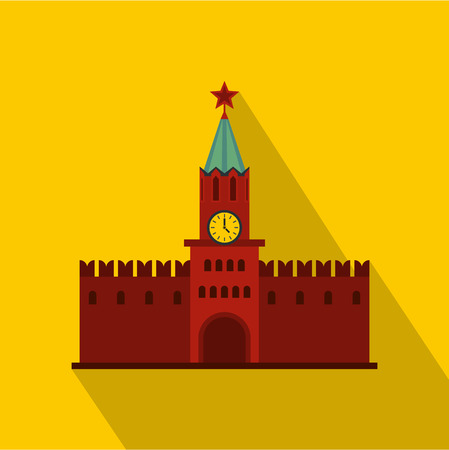 Spasskaya Tower of Moscow Kremlin icon. Flat illustration of Moscow Kremlin vector icon for web designのイラスト素材