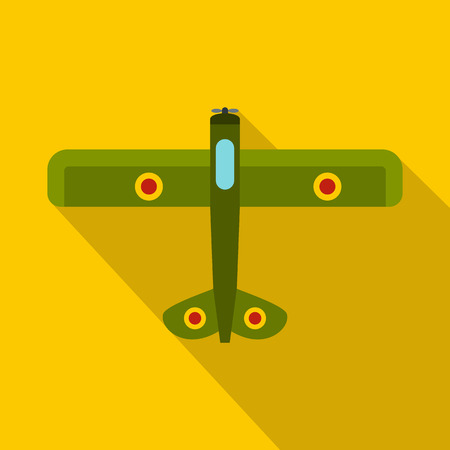 Military fighter plane icon. Flat illustration of fighter plane vector icon for web isolated on yellow backgroundのイラスト素材