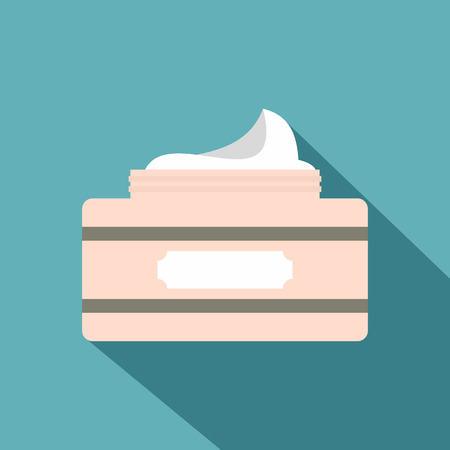 Cosmetic face cream container icon. Flat illustration of cream container vector icon for web isolated on light blue backgroundのイラスト素材