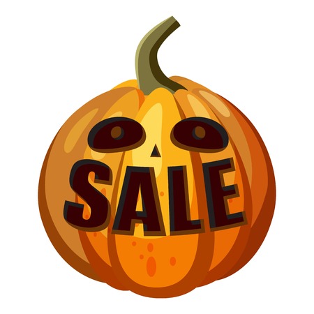 Pumpkin with word sale icon. Cartoon illustration of pumpkin with word sale vector icon for webのイラスト素材