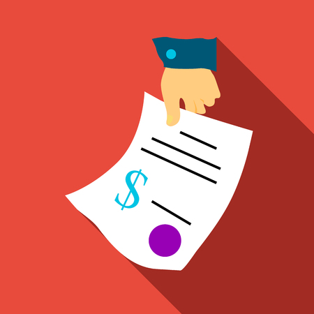 Hand gives contract icon. Flat illustration of hand gives contract vector icon for webのイラスト素材