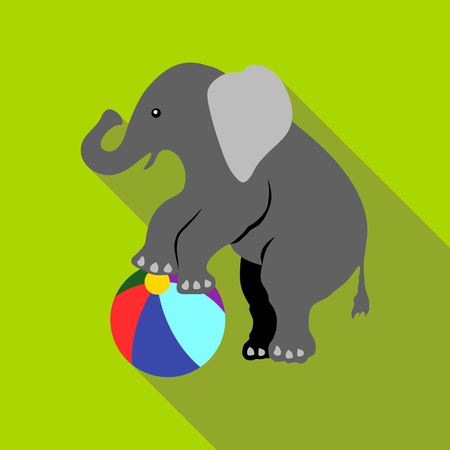 Elephant on a ball icon. Flat illustration of elephant on a ball vector icon for web isolated on green backgroundのイラスト素材