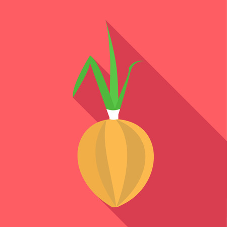Onion with fresh green sprout icon. Flat illustration of onion with fresh green sprout vector icon for webのイラスト素材