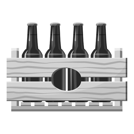 Wooden crate with beer bottles icon. Gray monochrome illustration of wooden crate with beer bottles vector icon for webのイラスト素材