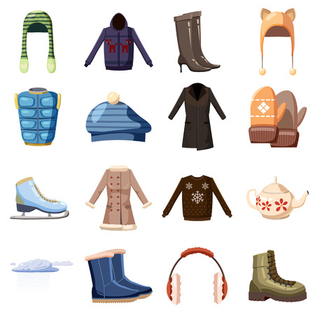 Winter wear icons set. Cartoon illustration of 16 winter wear vector icons for webのイラスト素材