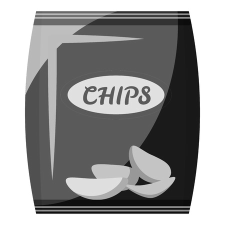 Packing with chips icon. Gray monochrome illustration of packing with chips vector icon for webのイラスト素材