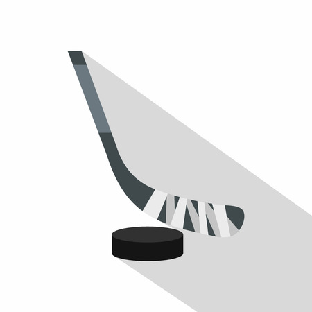 Hockey stick and puck icon. Flat illustration of hockey stick and puck vector icon for web designのイラスト素材