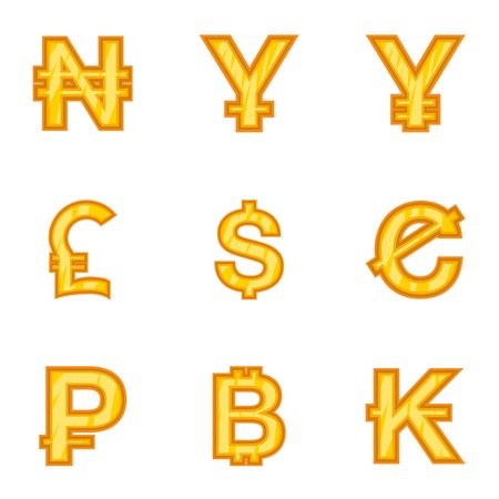 Types of money icons set. Cartoon illustration of 9 types of money vector icons for webのイラスト素材