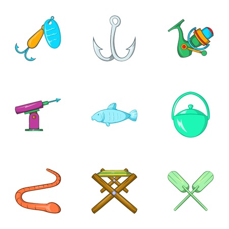 Fishing sport icons set. Cartoon illustration of 9 fishing sport vector icons for webのイラスト素材