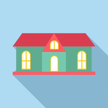 House with red roof icon. Flat illustration of house vector icon for web designのイラスト素材