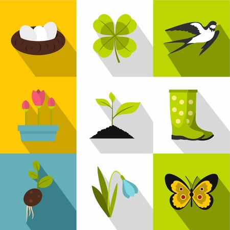 Garden maintenance icons set. Flat illustration of 9 garden maintenance vector icons for webのイラスト素材