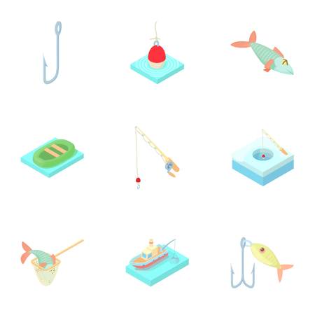 Fishery icons set. Cartoon illustration of 9 fishery vector icons for webのイラスト素材