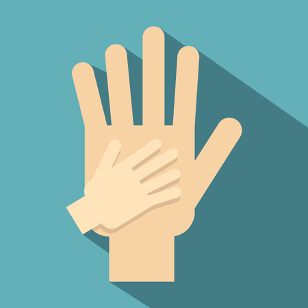 Parent and child hands together icon. Flat illustration of parent and child hands icon for web designのイラスト素材