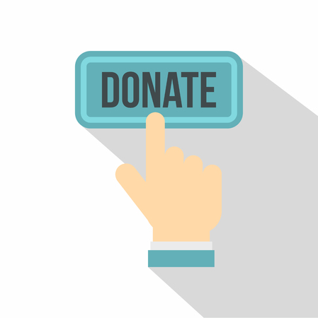 Hand presses button to donate icon. Flat illustration of hand presses button to donate icon for web designのイラスト素材