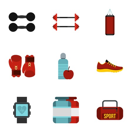 Fitness icons set. Flat illustration of 9 fitness vector icons for webのイラスト素材